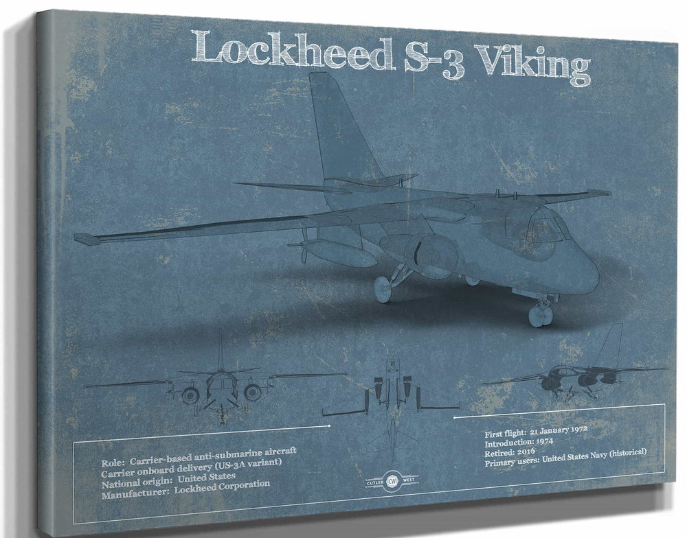 14" x 11" / Stretched Canvas Wrap Cutler West Lockheed S-3 Viking Aircraft Patent Blueprint Original Design Wall Art