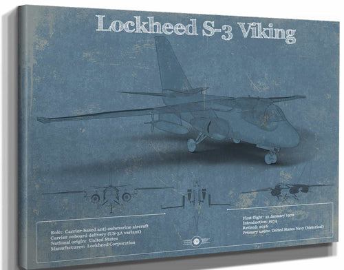 14" x 11" / Stretched Canvas Wrap Cutler West Lockheed S-3 Viking Aircraft Patent Blueprint Original Design Wall Art