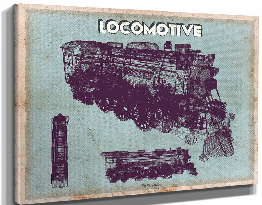 14" x 11" / Stretched Canvas Wrap Cutler West Locomotive Vintage Train Print