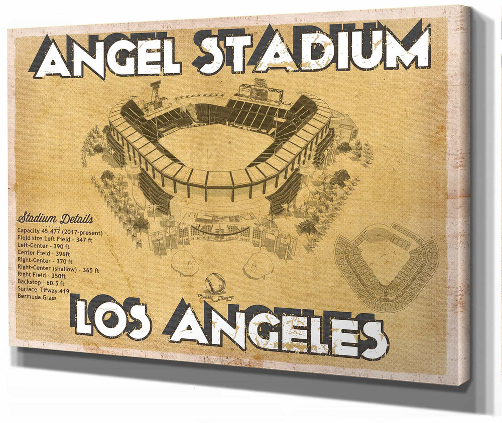 14" x 11" / Stretched Canvas Wrap Cutler West Los Angeles Angels - Angel Stadium Vintage Seating Chart Baseball Print