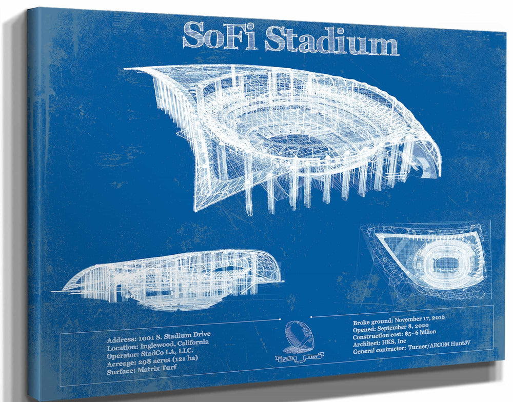 14" x 11" / Stretched Canvas Wrap Cutler West Los Angeles Chargers - SoFi Stadium Vintage Football Print