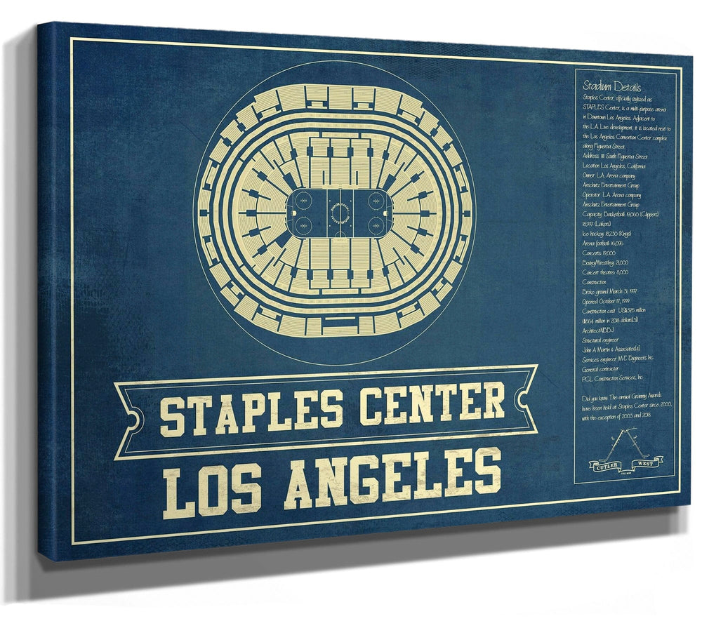 14" x 11" / Stretched Canvas Wrap Cutler West Los Angeles Clippers Staples Center Vintage Basketball Blueprint NBA Print