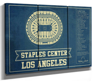 36" x 24" / 3 Panel Canvas Wrap Cutler West Los Angeles Clippers Staples Center Vintage Basketball Blueprint NBA Print