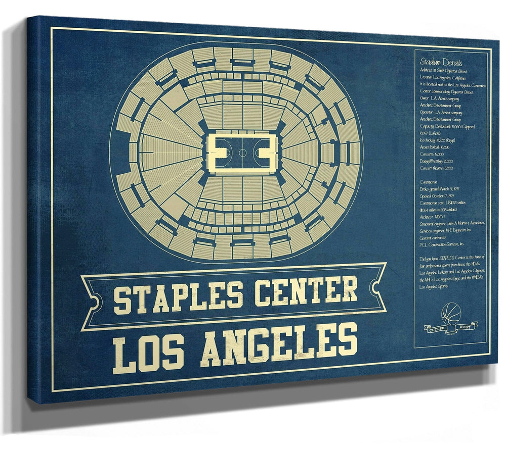 14" x 11" / Stretched Canvas Wrap Cutler West Los Angeles Kings - Staples Center (Crypto.com Arena) Vintage Hockey Blueprint NHL Print