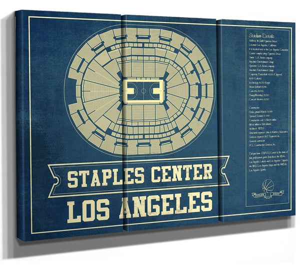 36" x 24" / 3 Panel Canvas Wrap Cutler West Los Angeles Kings - Staples Center (Crypto.com Arena) Vintage Hockey Blueprint NHL Print