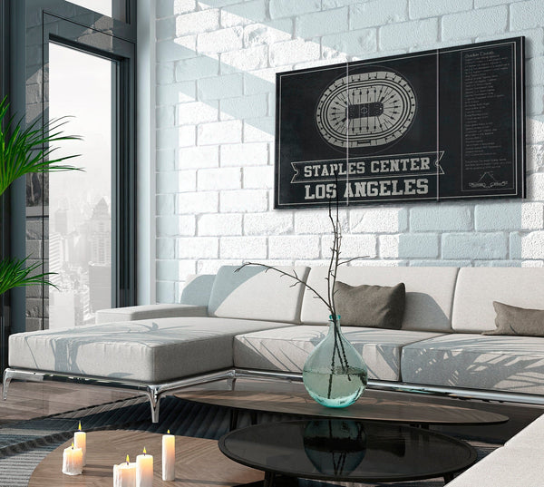 Cutler West Los Angeles Kings Team Colors - Staples Center (Crypto.com Arena) Vintage Hockey Blueprint NHL Print