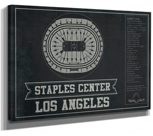 14" x 11" / Stretched Canvas Wrap Cutler West Los Angeles Kings Team Colors - Staples Center (Crypto.com Arena) Vintage Hockey Blueprint NHL Print