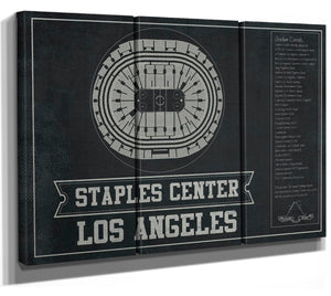 36" x 24" / 3 Panel Canvas Wrap Cutler West Los Angeles Kings Team Colors - Staples Center (Crypto.com Arena) Vintage Hockey Blueprint NHL Print