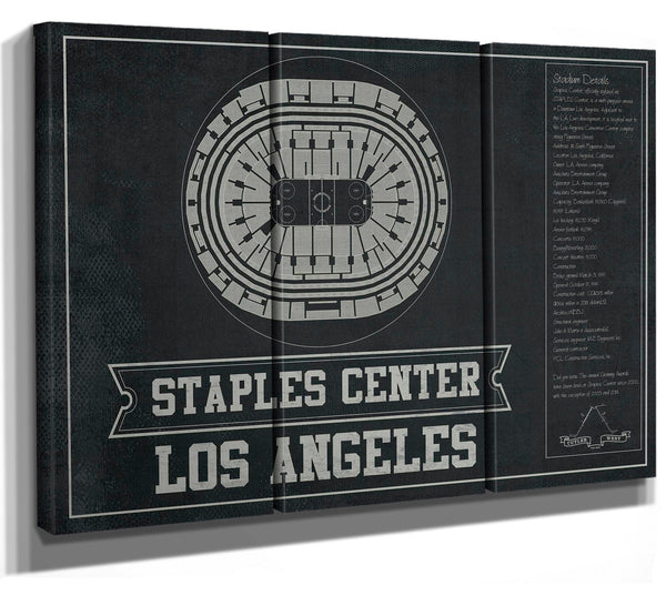 36" x 24" / 3 Panel Canvas Wrap Cutler West Los Angeles Kings Team Colors - Staples Center (Crypto.com Arena) Vintage Hockey Blueprint NHL Print