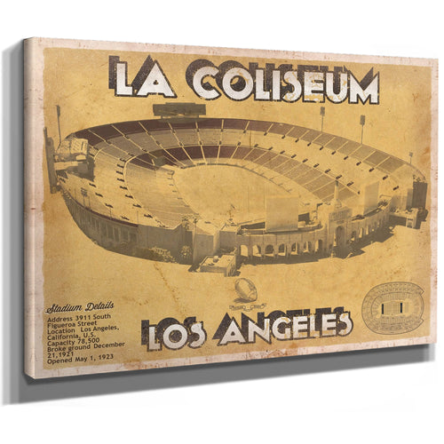Los Angeles Rams LA Coliseum Seating Stadium Print as a stretched canvas wrap with gallery wrapped edges