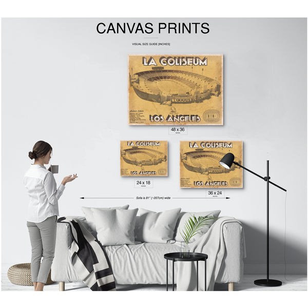 Los Angeles Rams LA Coliseum Seating Stadium Print displayed on a wall