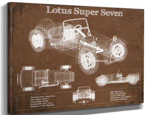 14" x 11" / Stretched Canvas Wrap Cutler West Lotus Super Seven Blueprint Vintage Auto Print