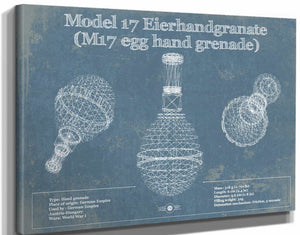 14" x 11" / Stretched Canvas Wrap Cutler West M 17 Grenade Blueprint Vintage Gun Print