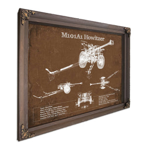 M101A1 Howitzer Art Print in a Bourbon stained wood frame with antique gold corners