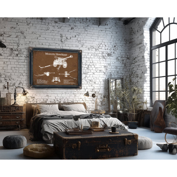 M101A1 Howitzer Art Print framed in Vintage Black in a farmhouse entryway
