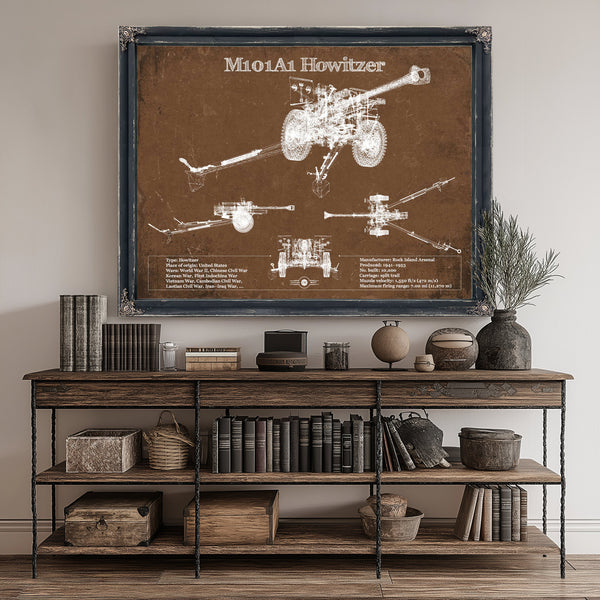 M101A1 Howitzer Art Print canvas print size guide 24x18 36x24 48x36 inches