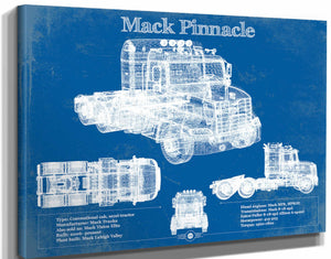 14" x 11" / Stretched Canvas Wrap Cutler West Mack Pinnacle Blueprint Vintage Truck Print