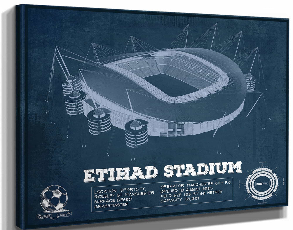 14" x 11" / Stretched Canvas Wrap Cutler West Manchester City FC- Etihad Stadium Soccer