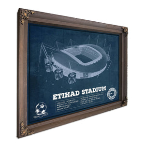 Manchester City FC- Etihad Stadium Print in a Bourbon stained wood frame with antique gold corners