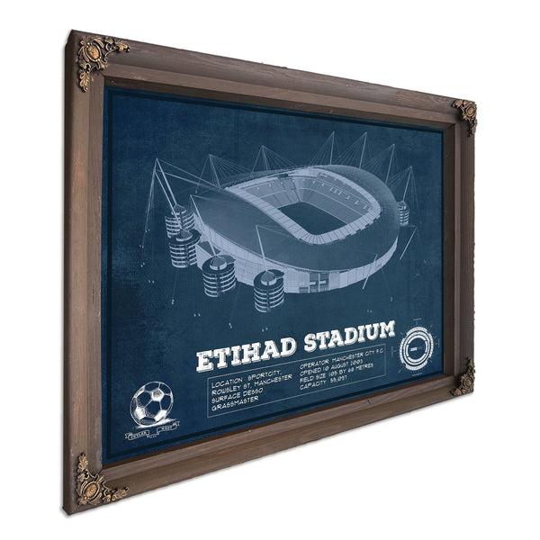 Manchester City FC- Etihad Stadium Print in a Bourbon stained wood frame with antique gold corners