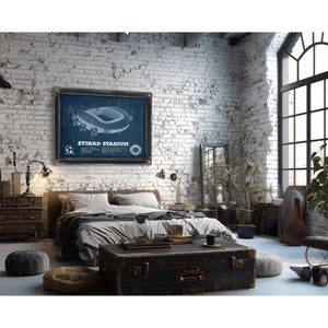 Manchester City FC- Etihad Stadium Print framed in Vintage Black in a farmhouse entryway