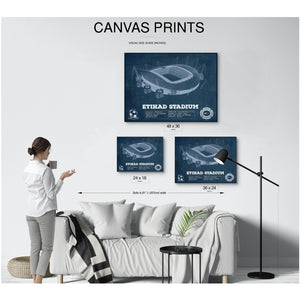 Manchester City FC- Etihad Stadium Print displayed on a wall