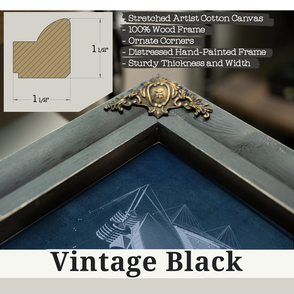 Vintage Black frame corner detail, 1.5 inch ornate wood moulding, Manchester City FC- Etihad Stadium Print