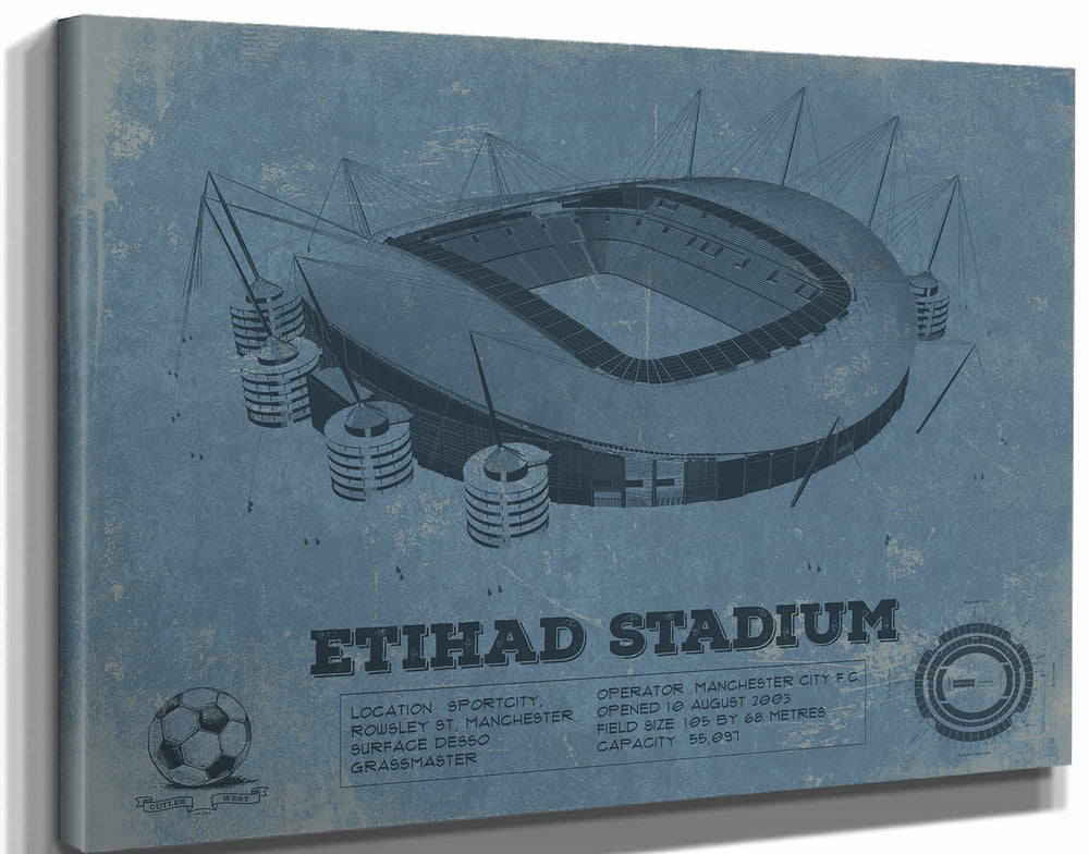 14" x 11" / Stretched Canvas Wrap Cutler West Manchester City FC- Etihad Stadium Soccer Print