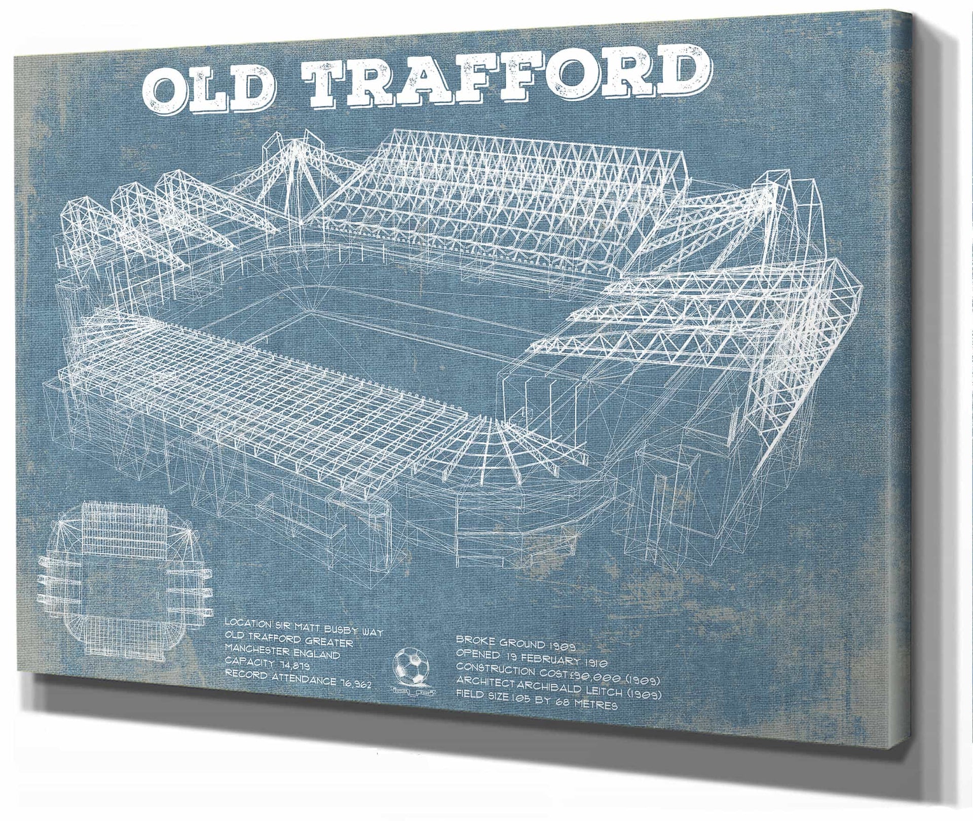Manchester United F.C. - Old Trafford Stadium Blueprint Vintage Soccer Print, image size:1920x1620