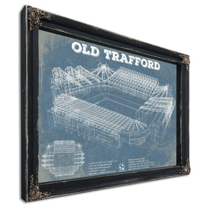 Manchester United FC - Old Trafford Stadium Print in a distressed Vintage Black wood frame with ornate corners