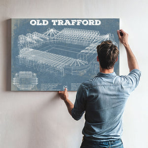 Manchester United FC - Old Trafford Stadium Print framed in Vintage Black above a mid-century record console
