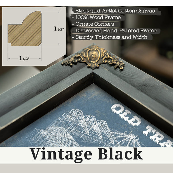 Vintage Black frame corner detail, 1.5 inch ornate wood moulding, Manchester United FC - Old Trafford Stadium Print