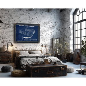 Maple Leaf Gardens - NHL Stadium Print framed in Vintage Black in a farmhouse entryway