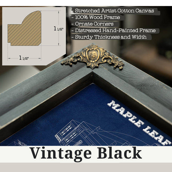 Vintage Black frame corner detail, 1.5 inch ornate wood moulding, Maple Leaf Gardens - NHL Stadium Print