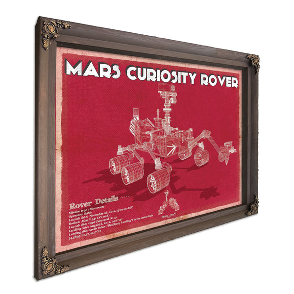 Mars Curiosity Rover NASA Space Art Print in a Bourbon stained wood frame with antique gold corners