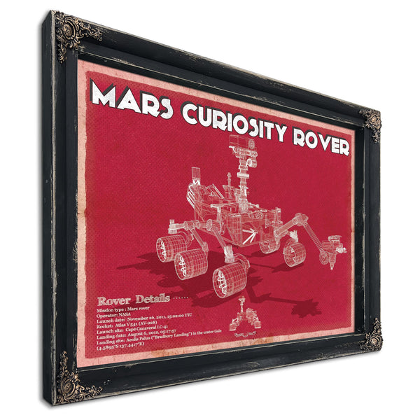 Mars Curiosity Rover NASA Space Art Print in a distressed Vintage Black wood frame with ornate corners