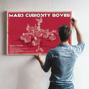 Mars Curiosity Rover NASA Space Art Print framed in Vintage Black above a mid-century record console