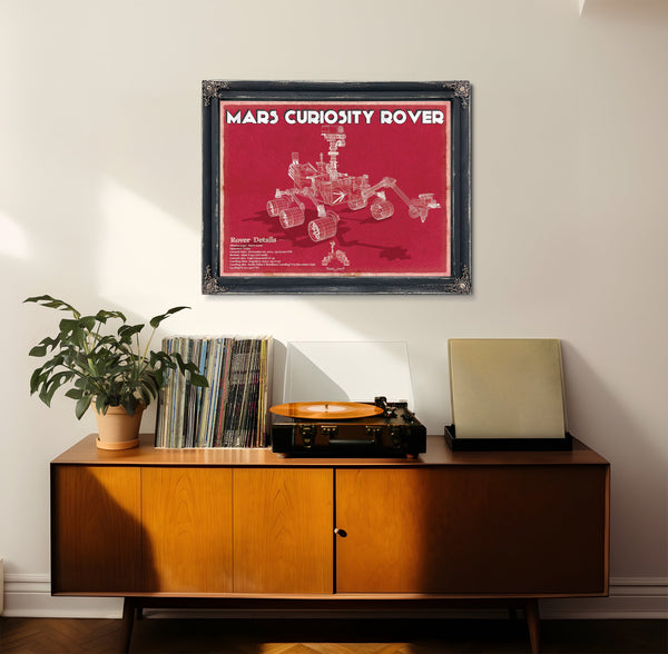 Mars Curiosity Rover NASA Space Art Print framed in Vintage Black in a loft bedroom