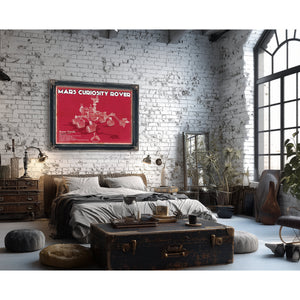 Mars Curiosity Rover NASA Space Art Print framed in Vintage Black in a farmhouse entryway