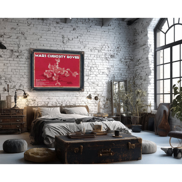 Mars Curiosity Rover NASA Space Art Print framed in Vintage Black in a farmhouse entryway