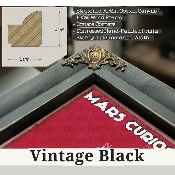 Vintage Black frame corner detail, 1.5 inch ornate wood moulding, Mars Curiosity Rover NASA Space Art Print