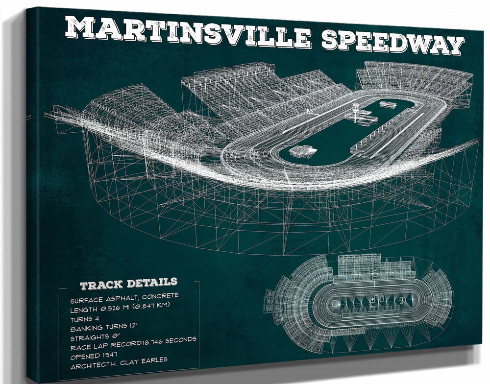 14" x 11" / Stretched Canvas Wrap Cutler West Martinsville Speedway NASCAR Race Track Print