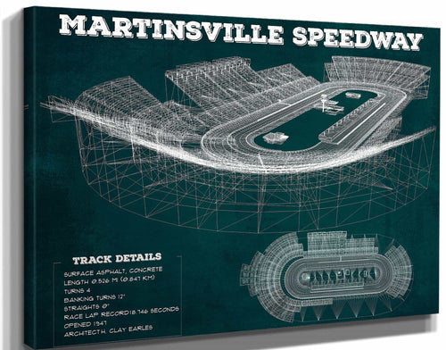 14" x 11" / Stretched Canvas Wrap Cutler West Martinsville Speedway NASCAR Race Track Print