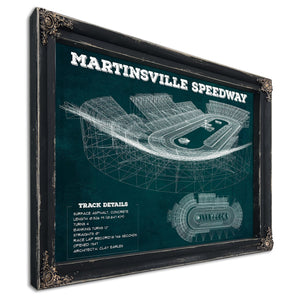 Martinsville Speedway NASCAR Race Track Print in a distressed Vintage Black wood frame with ornate corners