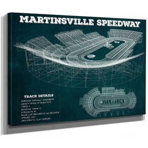 Martinsville Speedway NASCAR Race Track Print as a stretched canvas wrap with gallery wrapped edges
