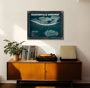 Martinsville Speedway NASCAR Race Track Print framed in Vintage Black in a loft bedroom