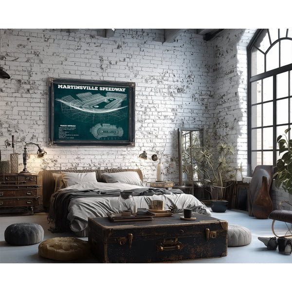 Martinsville Speedway NASCAR Race Track Print framed in Vintage Black in a farmhouse entryway