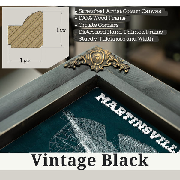 Vintage Black frame corner detail, 1.5 inch ornate wood moulding, Martinsville Speedway NASCAR Race Track Print