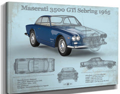 14" x 11" / Stretched Canvas Wrap Cutler West Maserati 3500 Gti Sebring Vintage Car Blueprint