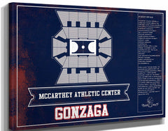 14" x 11" / Stretched Canvas Wrap Cutler West McCarthey Athletic Center Gonzaga Bulldogs Team Colors Vintage Basketball Blueprint